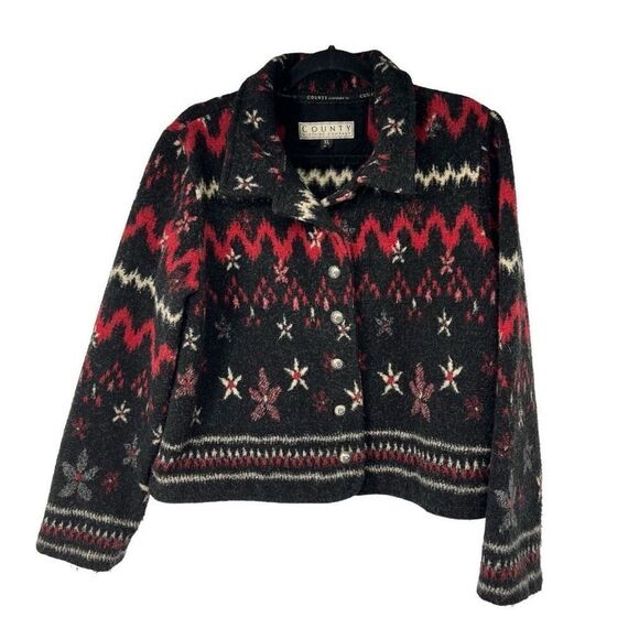 90’s County Clothing Company Black Red Boho Southwest Aztec Jacket - Picture 1 of 8